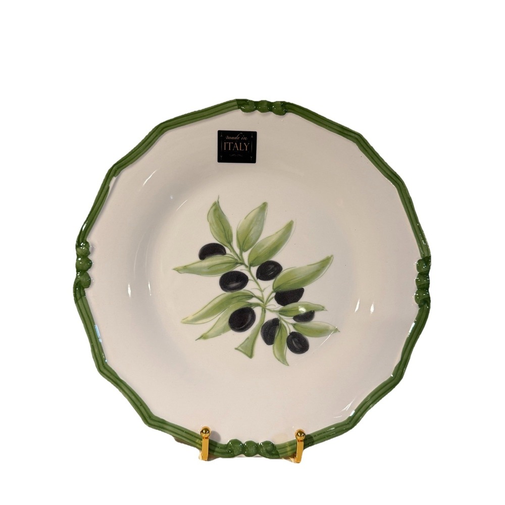 Set of 4 Ceramica Cuore 11" Dinner Plates; Black Olive Design